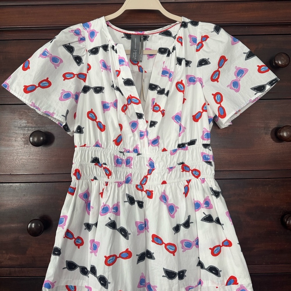 Anthropologie Dress with Sunglasses Print - White and Multicolor